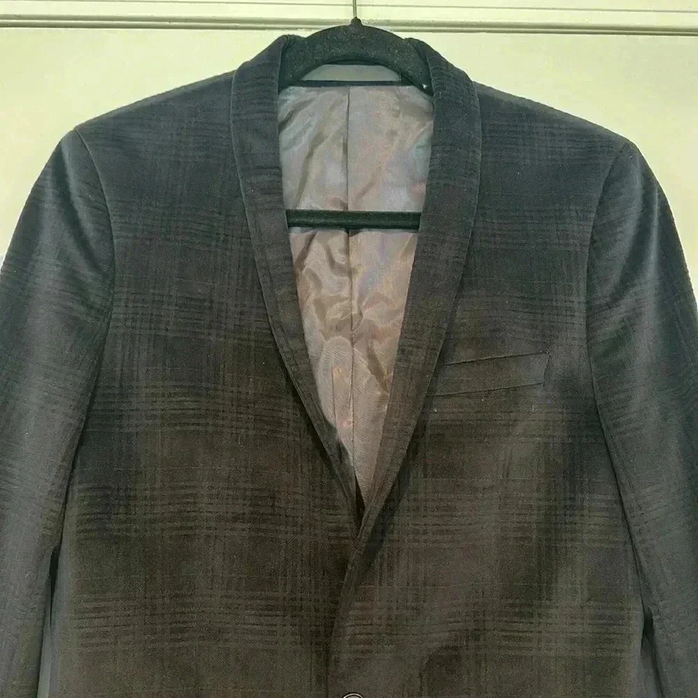 Topman Navy Velvet Plaid Striped Sports Blazer Sz 36